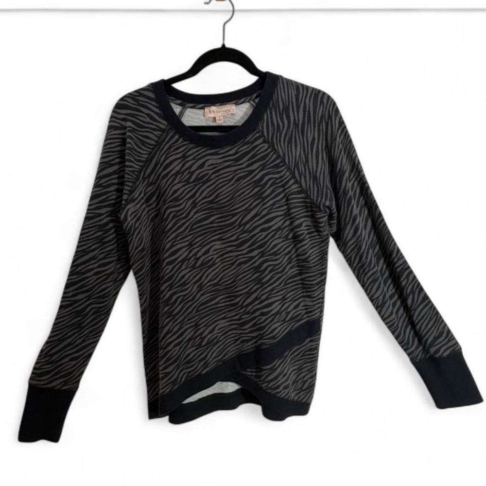 Zebra Print Sweater Crew neck Philosophy Republic Asymmetric Size S whimsygoth